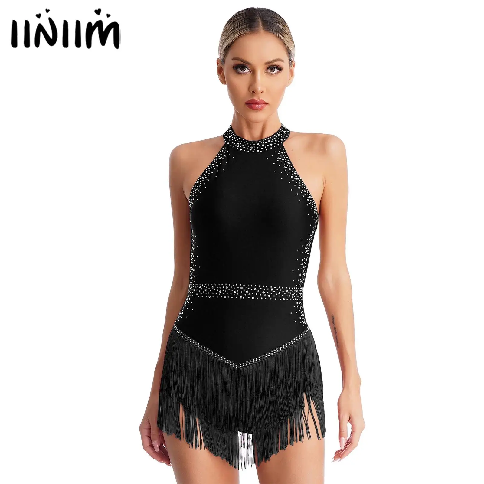 Latin Jazz Performance Wear Women's Sequins Tassel Dance Leotard - Sleeveless Latin Jazz Hip Hop Performance Costume With Fringe Tassel Fringe Leotard - Foto 8