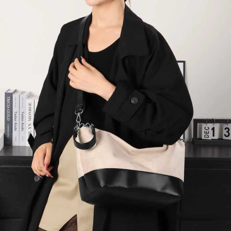 Borsa a tracolla a spalla patchwork retrò da donna, borsa tote versatile di grande capacità per i pendolari - immagine 6