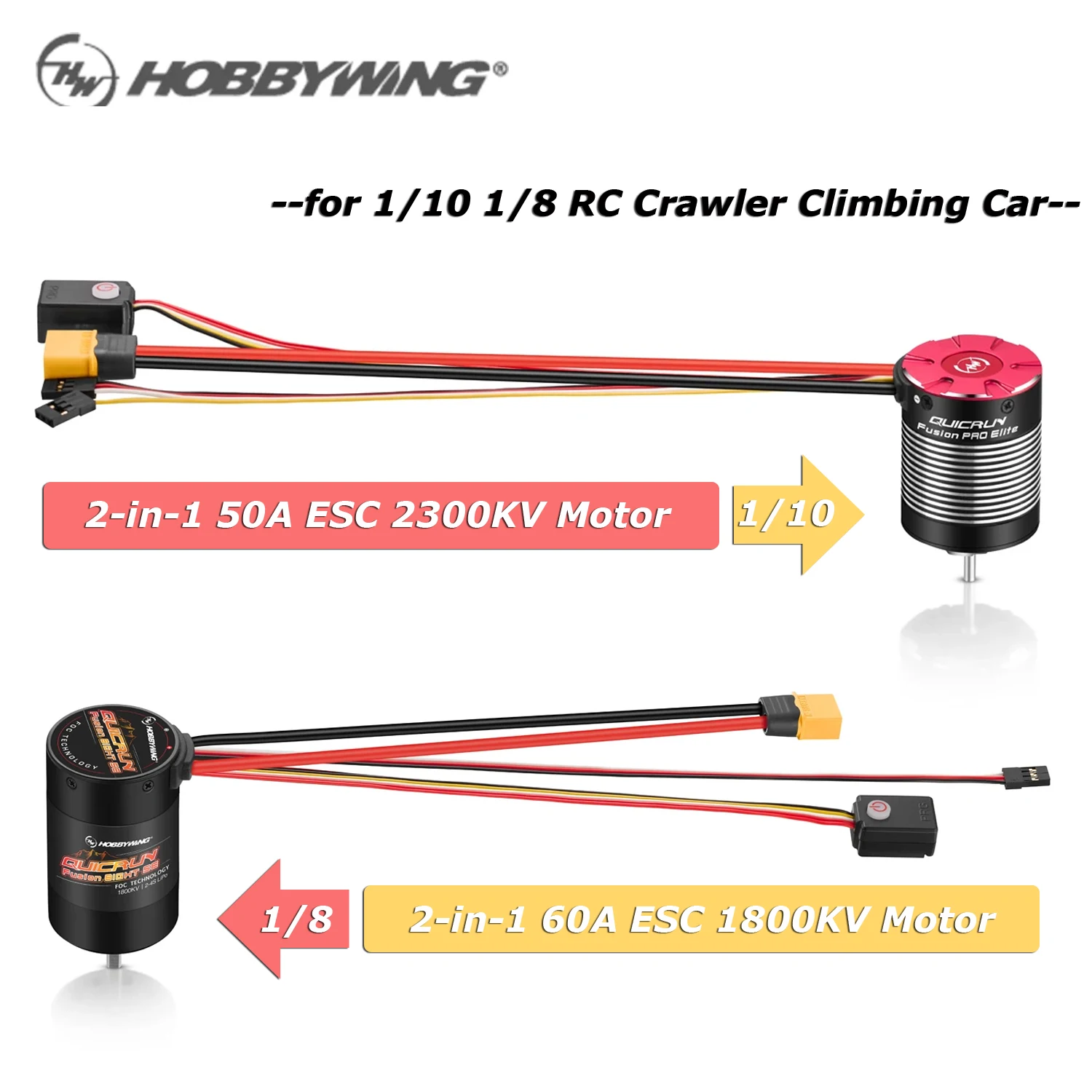 Hobbywing Quicrun Fusion PRO 2300KV – Système FOC 2-en-1 – Moteur + ESC Intégré – IP67 – Pour Rock Crawler 1/10