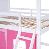 Kids Loft Bunk Bed House Twin with Tent Ladders Guardrail Windows Playhouse Wood Twin Over Twin Loft Bed Creative Design Storage 4