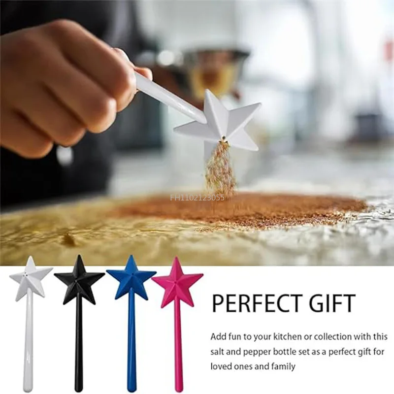 Portable Salt Pepper Shakers Refillable Magical Star Wand Spice Dispenser Seasoning Shaker Set Kitchen Supplies BBQ Gadgets