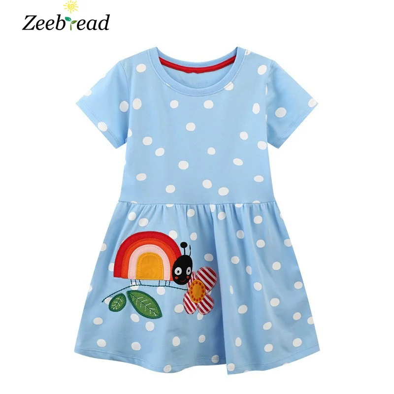 

Zeebread Summer Children's Girls Dresses Dots Animals Embroidery Short Sleeve Toddler Kids Costume Frocks Dresses