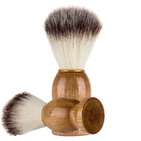 Brosse de rasage en poils de blaireau naturel pour hommes, Salon de coiffure, appareil de nettoyage de la barbe du visage, outil de rasage, brosse de rasoir avec manche en bois 1