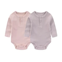 2 Pieces Solid Color Baby Bodysuits Newborn Cotton Baby Girl Clothes Ribbed Pattern Long Sleeve Baby Boy Clothes 0-24M 3