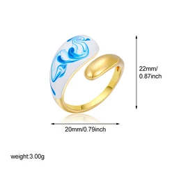 Vintage Blue Flower Enamel Adjustable Ring - Creative Stainless Steel Jewelry (T1532 1)