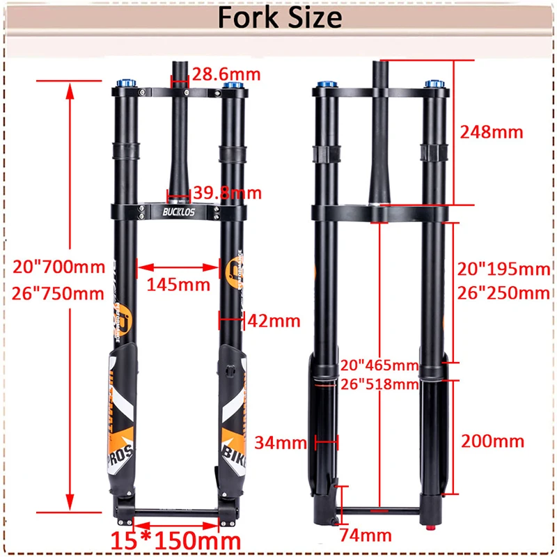 Thru Axle 15*150mm Inverted Air Suspension Fork 20/26Inch E-bike