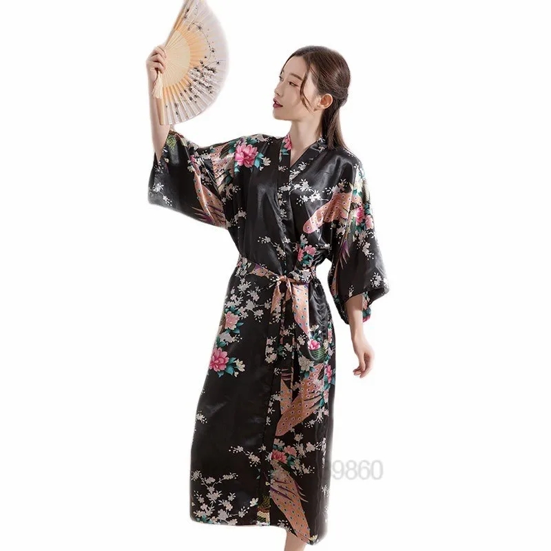 Chinese Women Print Silk Rayon Robes Long Sexy Nightgown Yukata Kimono Bath Gown Sleepwear Plus Size Bathrobes Intimate Lingerie women sleepwear silk robe sleepwear pajamas