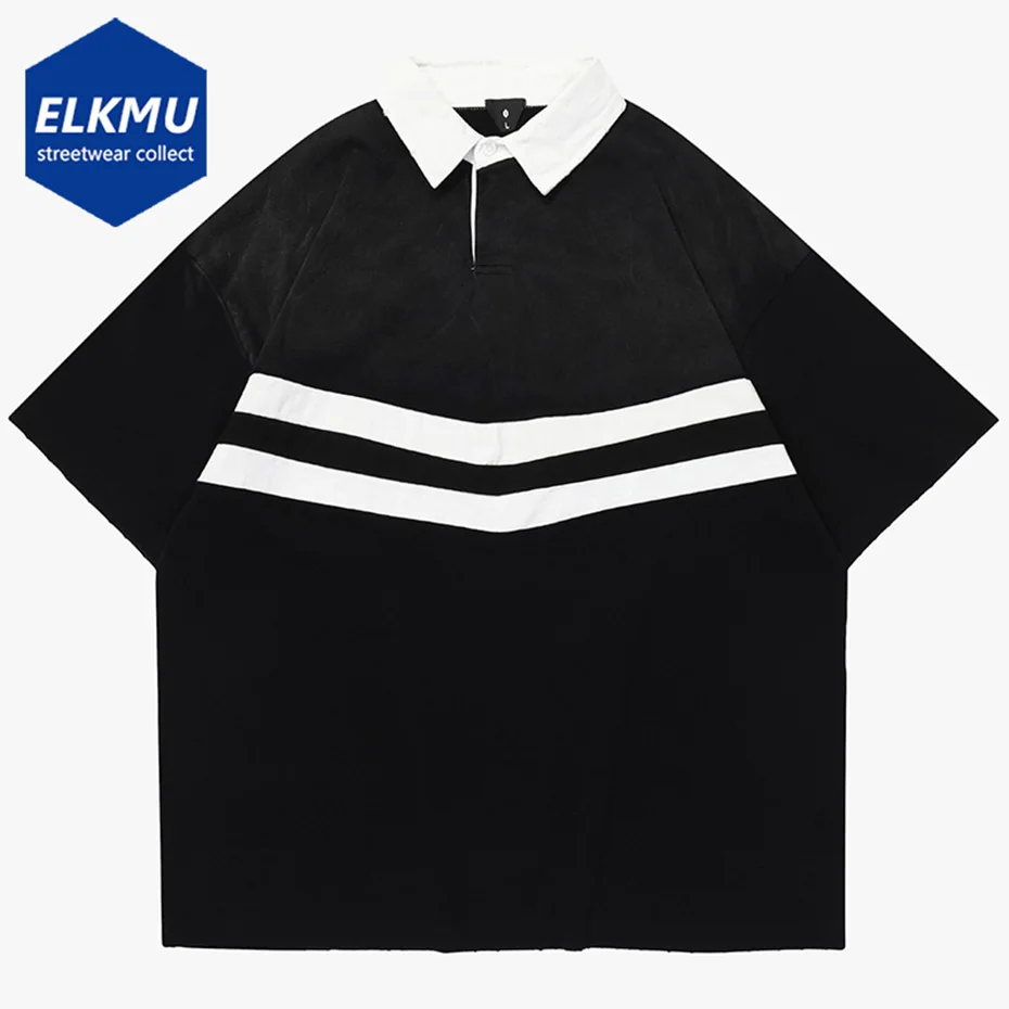 

Футболка мужская оверсайз в стиле хип-хоп, свободная рубашка в полоску, хлопковая уличная одежда в стиле Харадзюку, черная, 2024