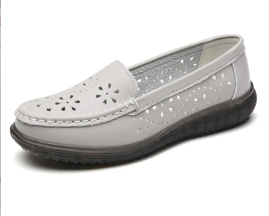 New Women Flats Ballet Shoes Woman Cut Out Leather Breathable Fashion Women Boat Shoes Ballerina Ladies Casual Shoes Plus