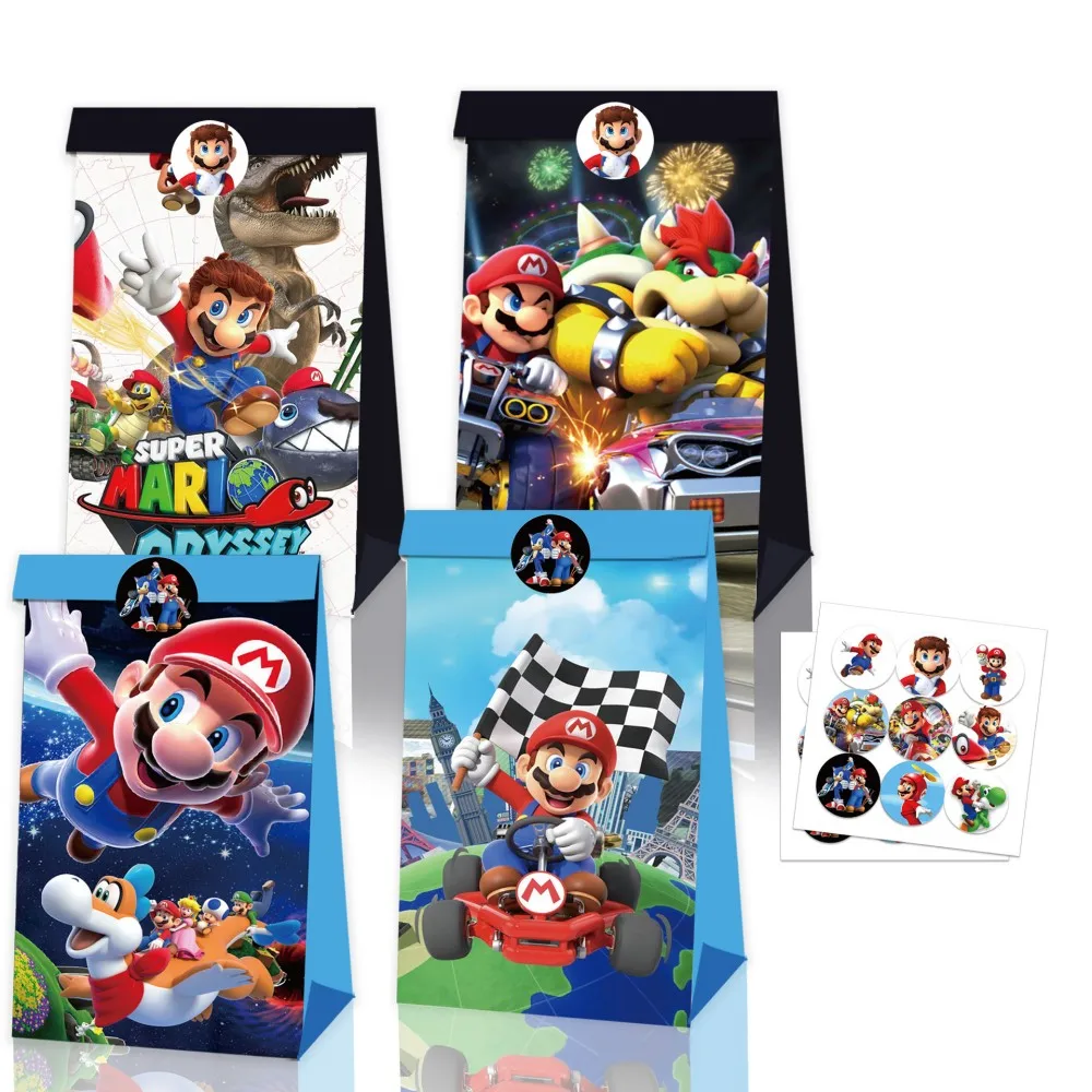 

12Pcs/Set Super Mario Theme Birthday Party Decoration For Kids Toy Paper Gift Bag Candy Boxes Anniversary Present Event Supplies