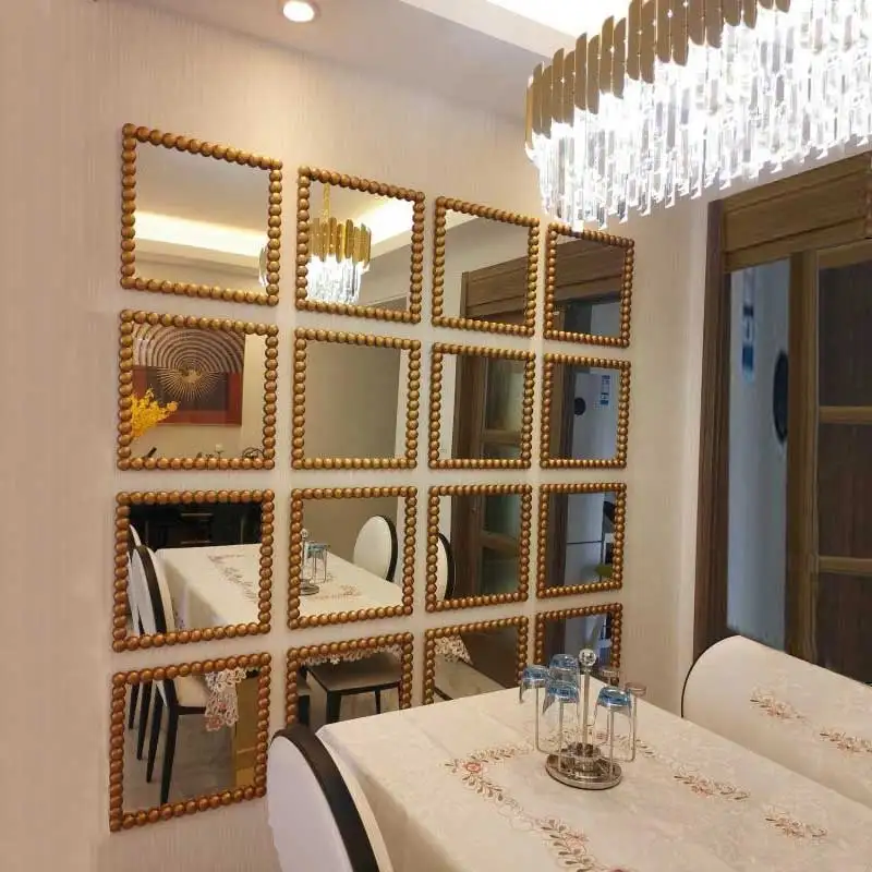 Square Spherical Wall Hanging Mirror Bedroom Decoration Three-dimensional Imitation Metal Dining Room Mirror Wall Hanging Decor 2