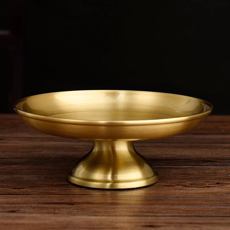 Buddhism Polishing Copper Bowl Tribute Fruit Dish Auspicious 17.5 CM Plate Tibetan Eatables Tray Altars Desktop Home Decorative 6