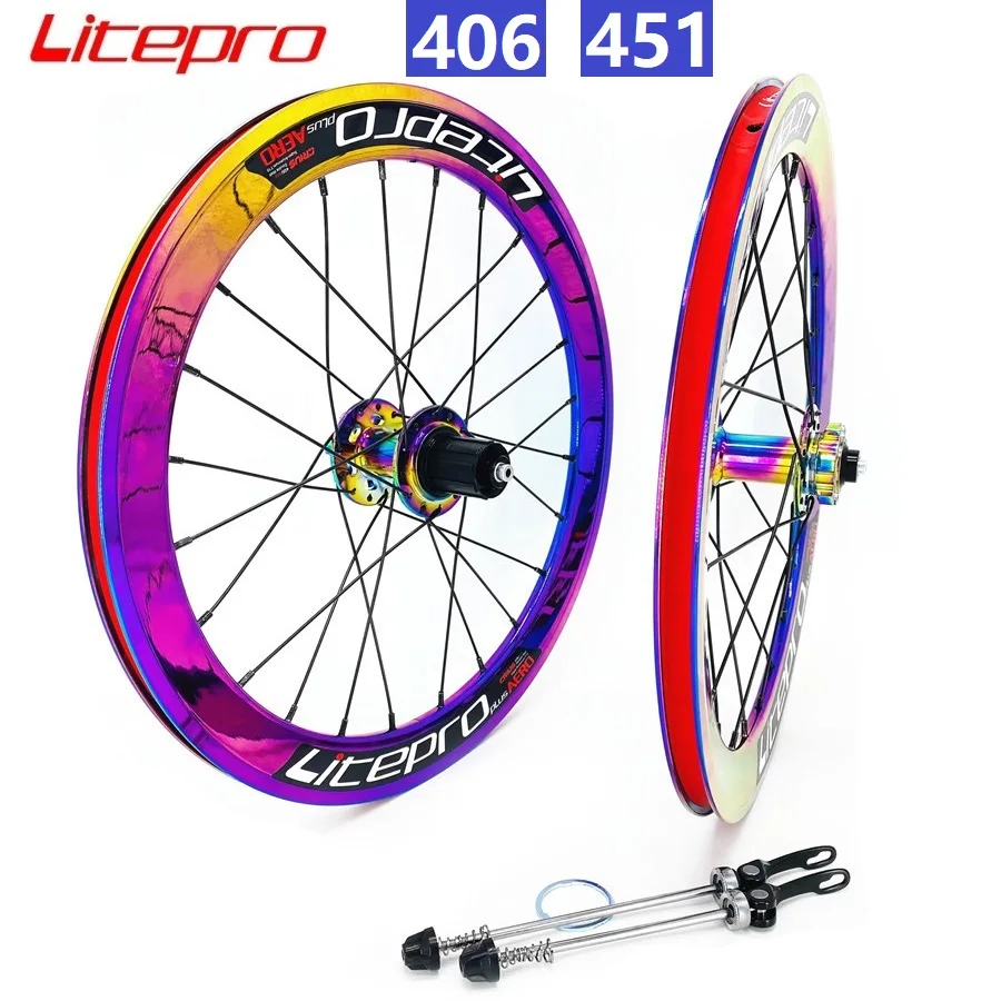 

Litepro 20" Folding Bike Wheelset 406 451 Colorful Aluminum Alloy Double Wall Rims O.L.D 100mm 135mm Disc Brake Wheel Set