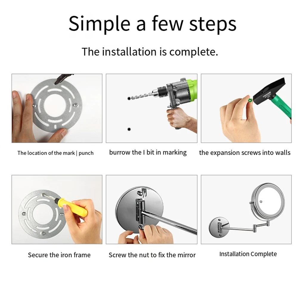 

Wall Mounted Makeup Mirror Folding Metal 8 Inch Double Side Mirrors Cosmetic Magnifying Supplies Women Square Bottom