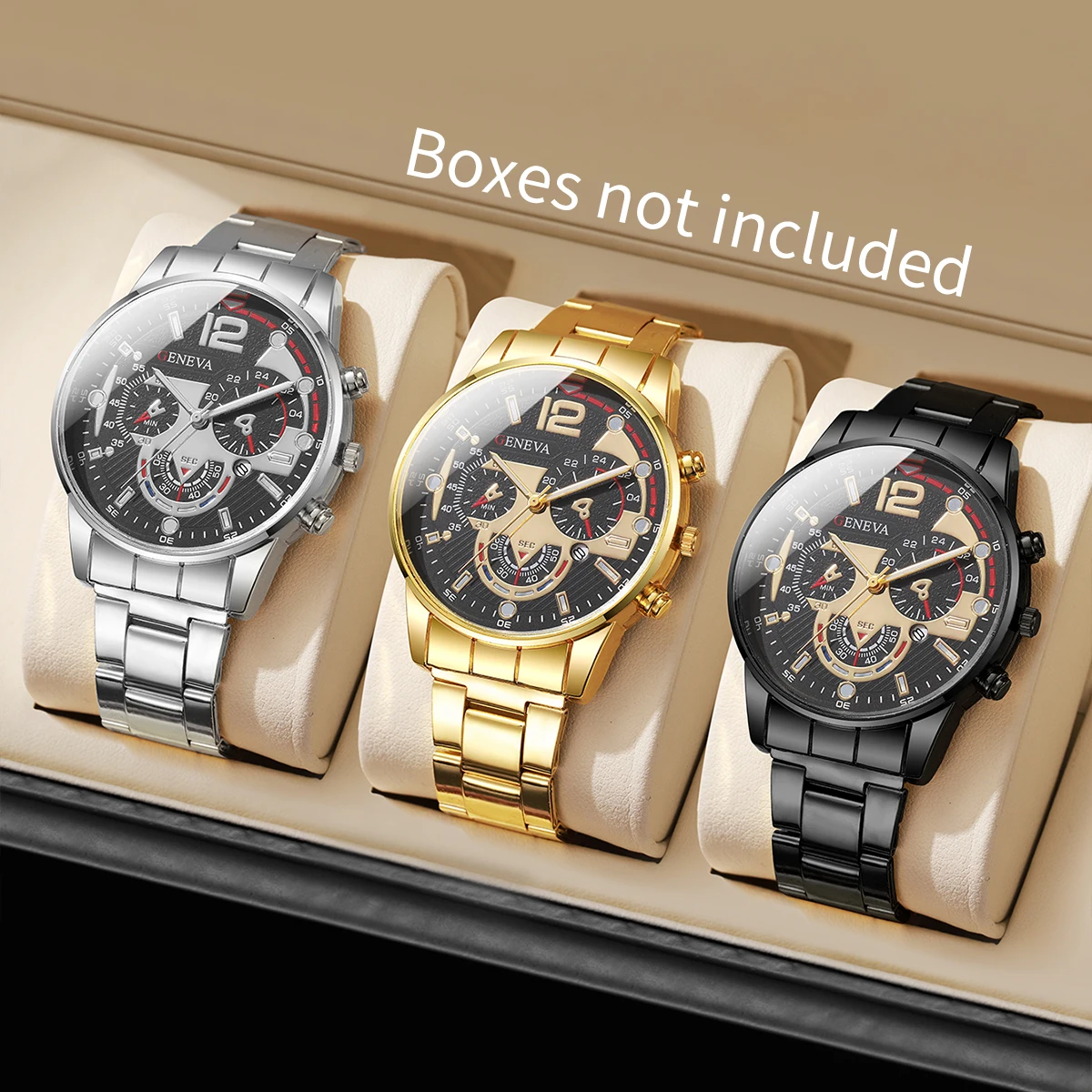 3pcs/set Men's Temperament Trend Simple Scale Large Dial College Style Casual Fashion Calendar Quartz Watch Set (No Box)