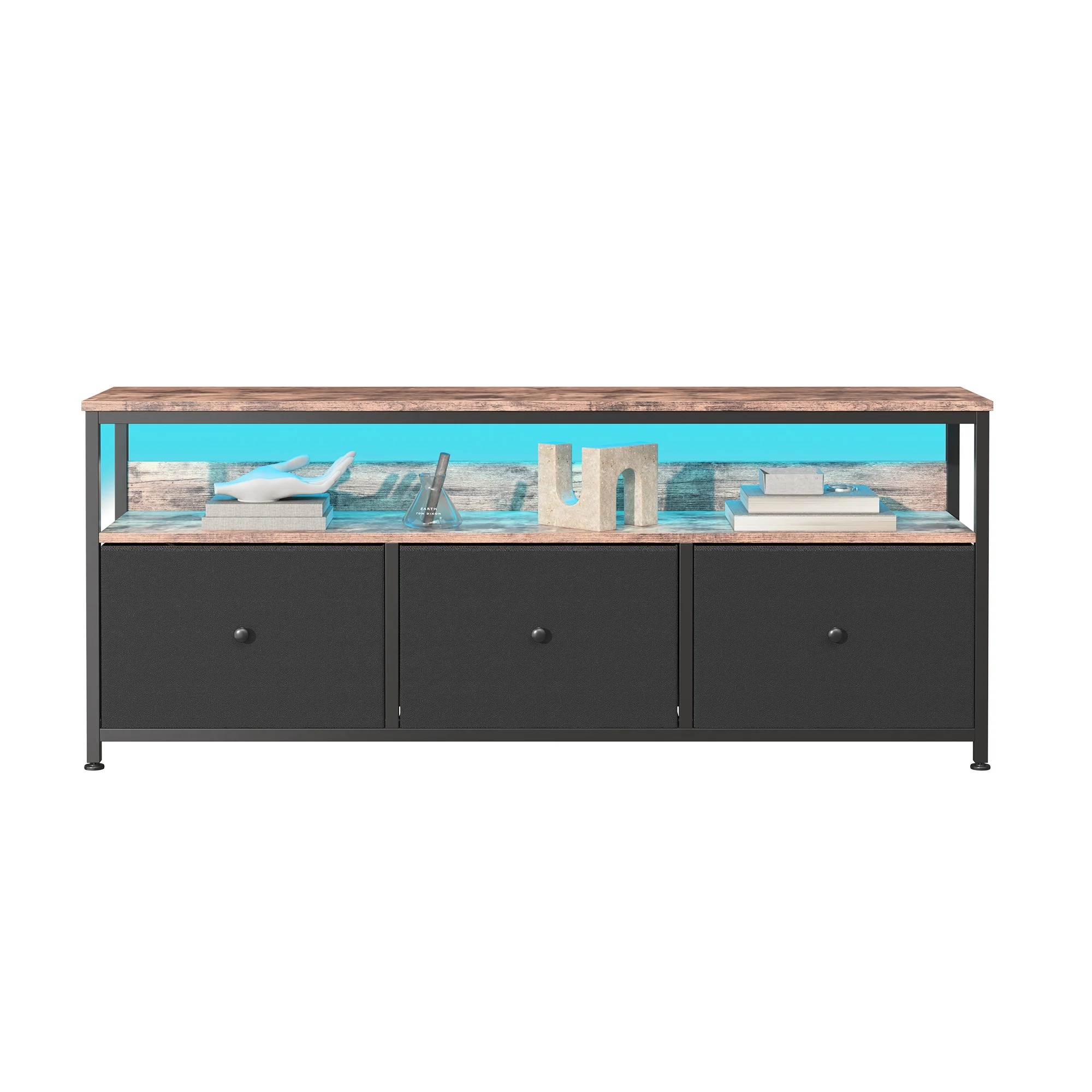 Anajqaqia 108cm TV-Schrank, Fernsehtisch mit LED-Schublade, TV-Ständer, Stauraum, Lowboard, 3 Schubladen – Detail 12