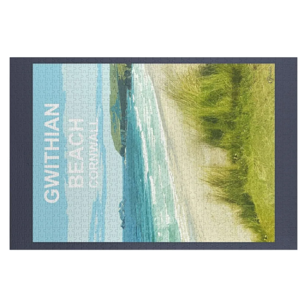 Gwithian Cornwall. Hayle Godrevy. Cornish gift. Travel poster Jigsaw Puzzle Personalized Gift Married Puzzle