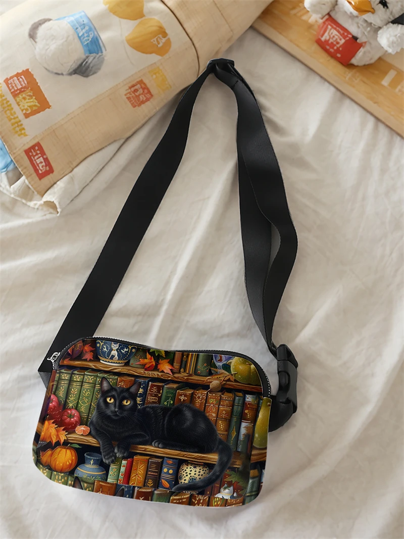 1pc，black cat fashionable adjustable crossbody bag, neutral sports waist bag, suitable for running