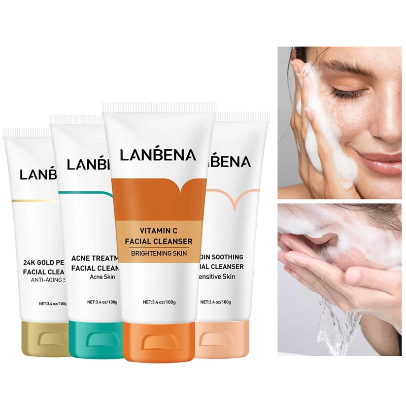

LANBENA Face Cleanser VC Whitening Cleansing Facial Foam Acne Treatment Repair Ectoin 24K Gold Peptide Anti Aging Skin Care 100g