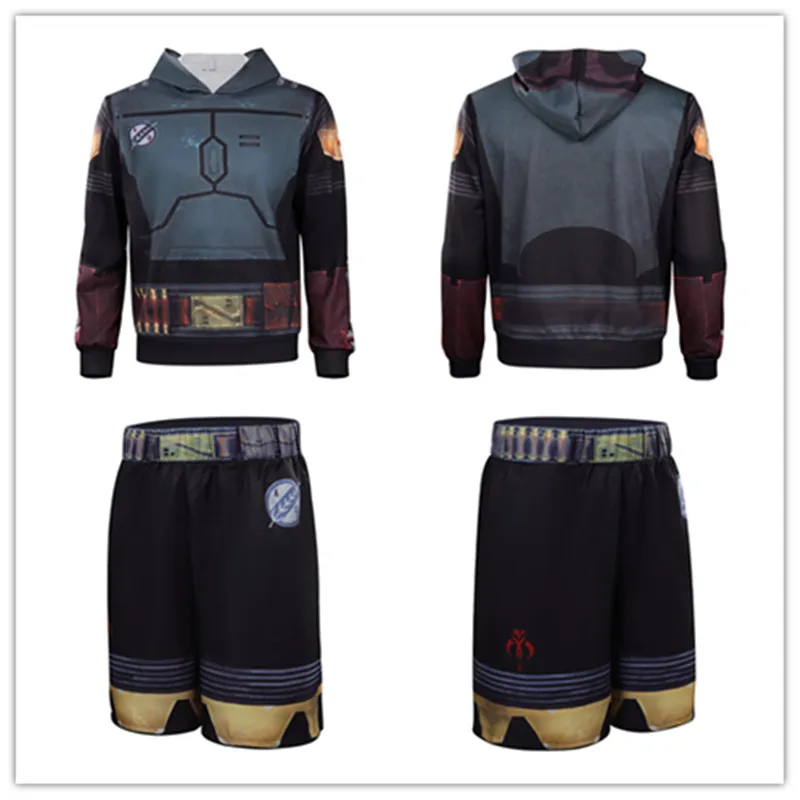 Uomini Adulti Boba Fett Costume Cosplay Felpa Con Cappuccio Cappotto Pantaloncini Abiti Halloween Carnival Party Suit