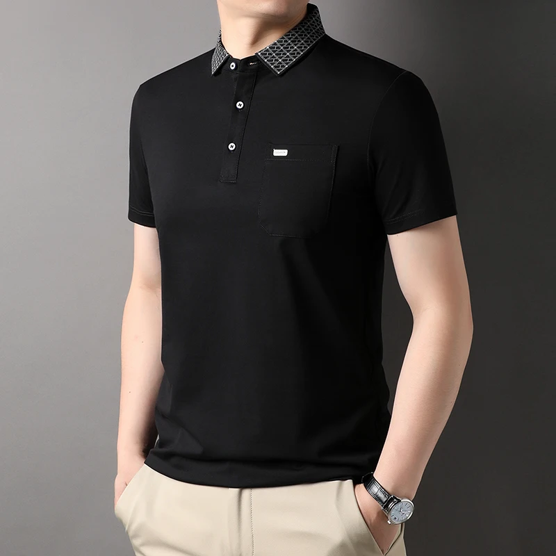 

Top Grade 2.5% Mulberry Silk Summer Brand Logo Plain Mens Designer Polo Shirts Short Sleeve Casual Tops Fashions Mens Clothing