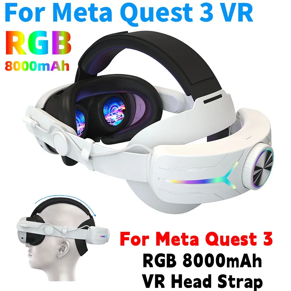 Correa de cabeza de VR ajustable para Meta Quest 3, retroiluminación LED  RGB, batería de 8000mAh, Correa alternativa para auriculares de realidad  virtual - AliExpress