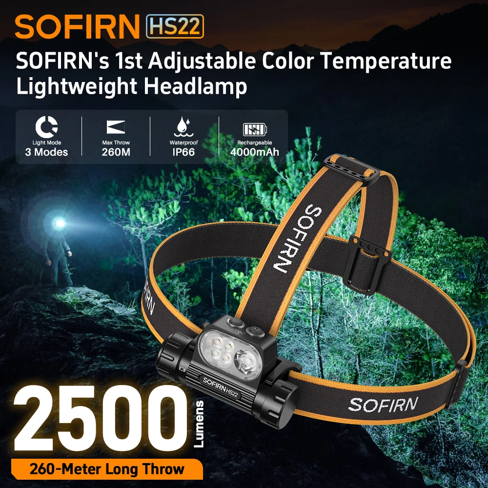 hs22 Sofirn 2500lm Stirnlampe SFT25R LED 6000K Wiederaufladbar Doppelschalter Mit 2700K Warmlicht Mehrere Lichtquellen