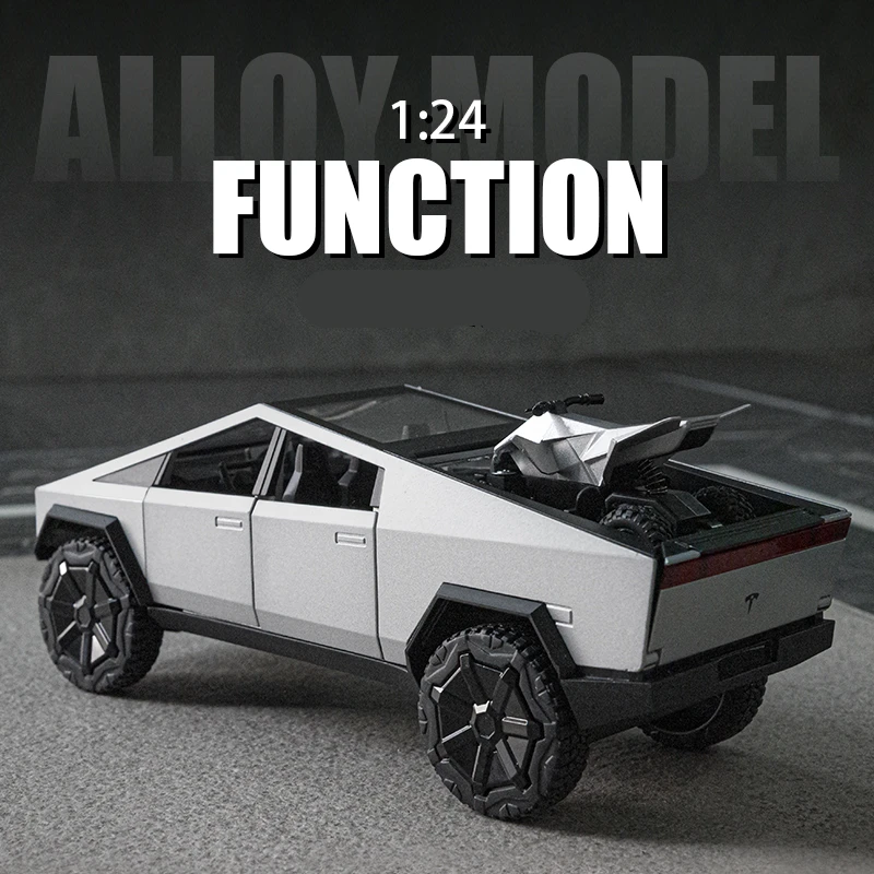 1/24 Tesla Cybertruck Pickup Alloy Car Model Diecasts Metal Toy Off-road Vehicles Truck Car Model Sound and Light Childrens Gift 1 32 alloy tesla cybertruck pickup car model diecasts off road vehicles truck car model sound light with suitcase kids toys gift