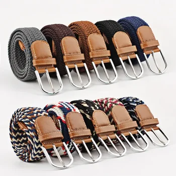 107/120/130cm UNISEX Casual Knitted Pin Buckle Women Belt Woven Canvas Elastic Expandable Braided Stretch Jeans Belts for Men 1