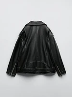 Ailegogo Femmes Loose Moto Biker Noir Pu Faux Cuir Veste avec Ceinture Printemps Automne Femme Zipper Manteau Outwear 2