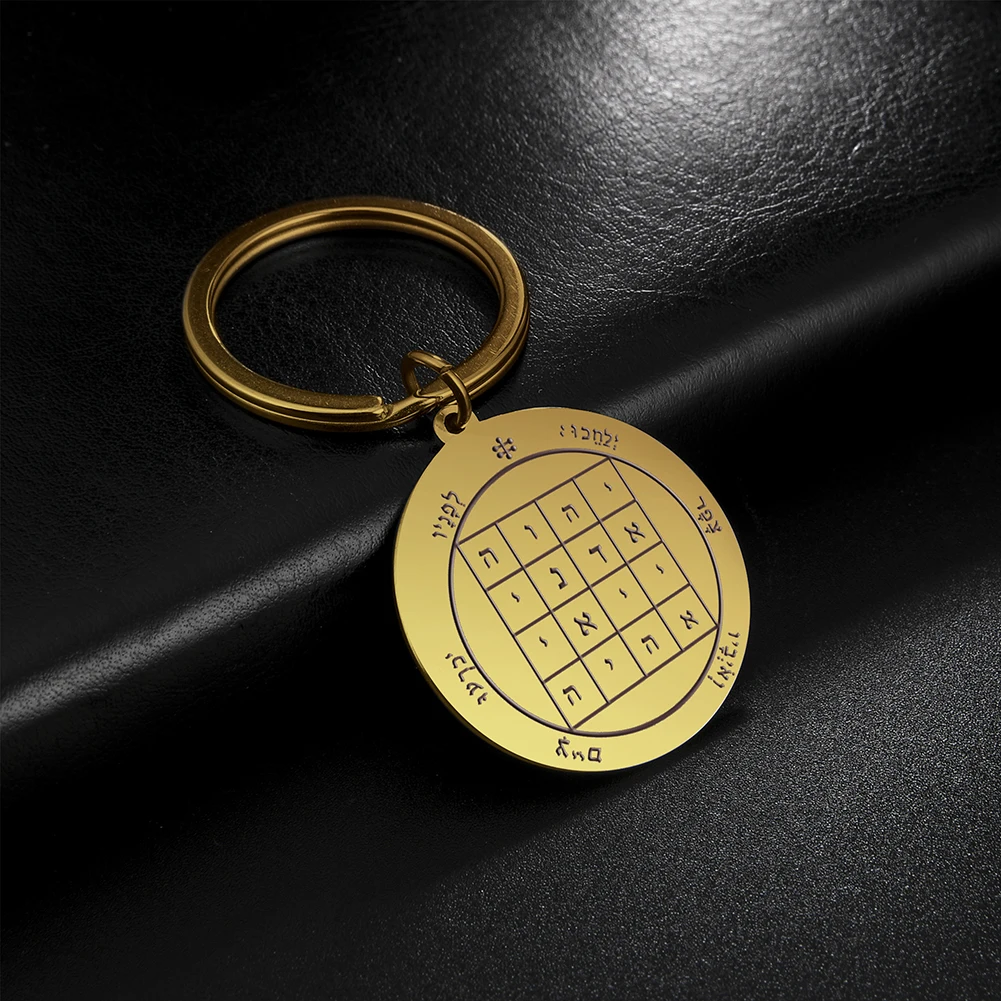 Dawapara Schlüssel von Solomon Seal Schlüsselanhänger, gravierter runder Pentagramm-Anhänger aus Edelstahl, Reichtumsschutz, Amulett-Schlüsselanhänger – Detail 16