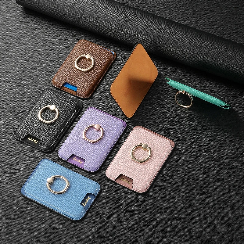 360 Rotation Saffiano Leather Magnetic Card Holder and Wallet Stand