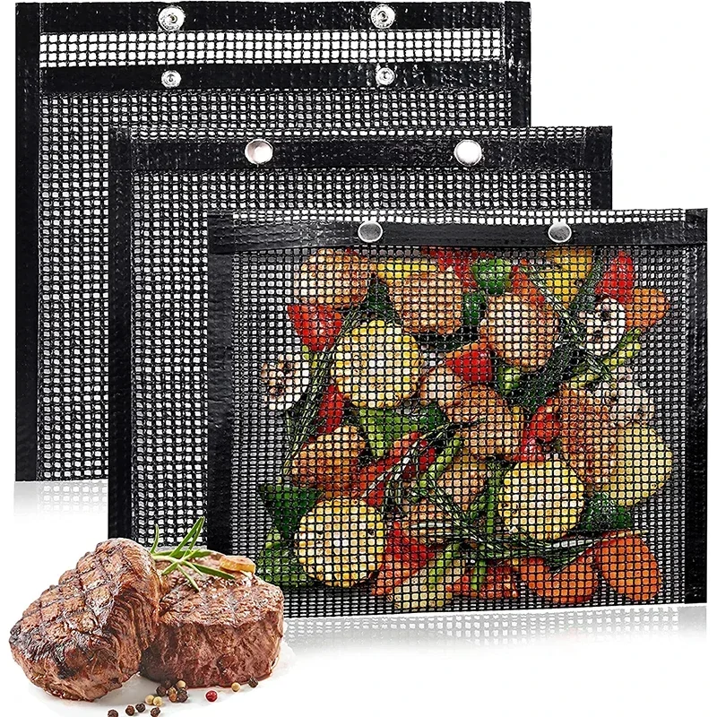 Reusable Non-Stick BBQ Barbecue Bags Mesh Grill Bags for Charcoal Gas Smokers BBQ Veggie Grill