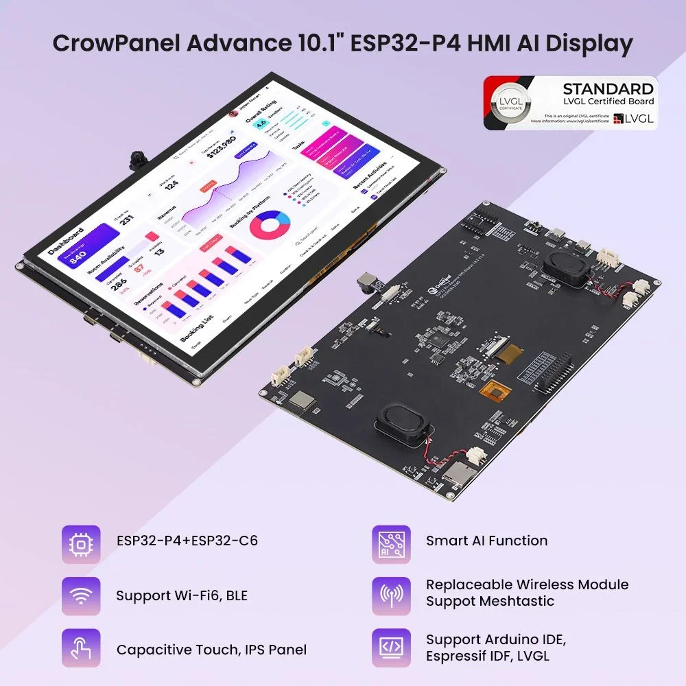 CrowPanel Advanced 10.1인치 HMI AI 디스플레이 1024x600 IPS 터치 ESP32-P4 WiFi 6 지원 2MP 카메라(옵션) 스마트홈용