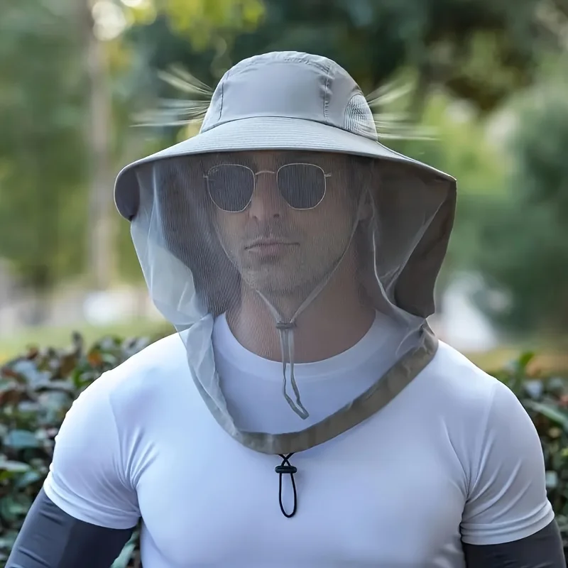 Men's Sun Protection Fishing Hat Beekeeping Full Face Mesh Cap Breathable Outdoor Night Hat Mosquito Proof
