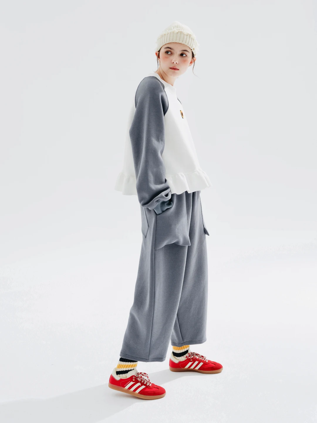 imakokoni 2023 new original air layer thigh radish pants gray sweatpants female Spring and Autumn 234283