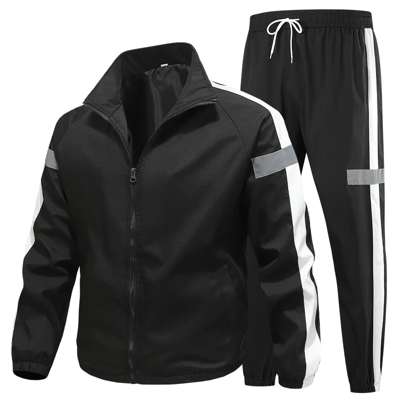 Cross border new autumn and winter set men's plus size men's cardigan sports and leisure set reflective strip two-piece set pant 3
