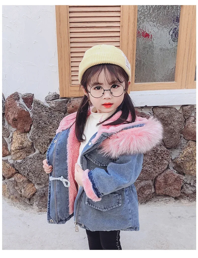 Children Clothing Girls Cowboys Padded Jacket Winter Thicker Autumn and Winter Baby Girls Padded Coat Children Added Fleece Coat