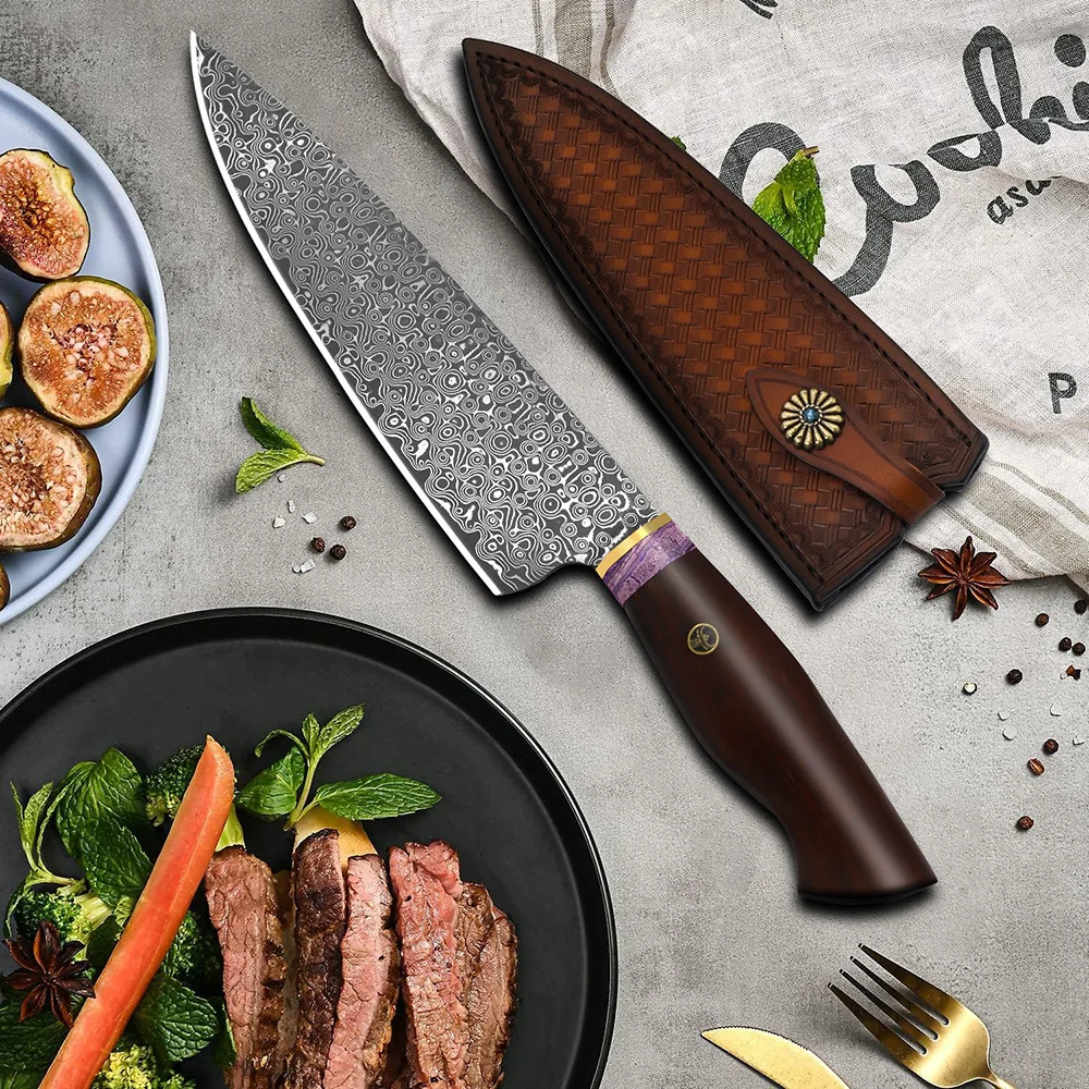 

Chefs Cleaver Knife 67 Layers Damascus Steel 20cm Blade Sharp Slicing Longquan Professional Cutlery Kitchen Knives Wood Handle