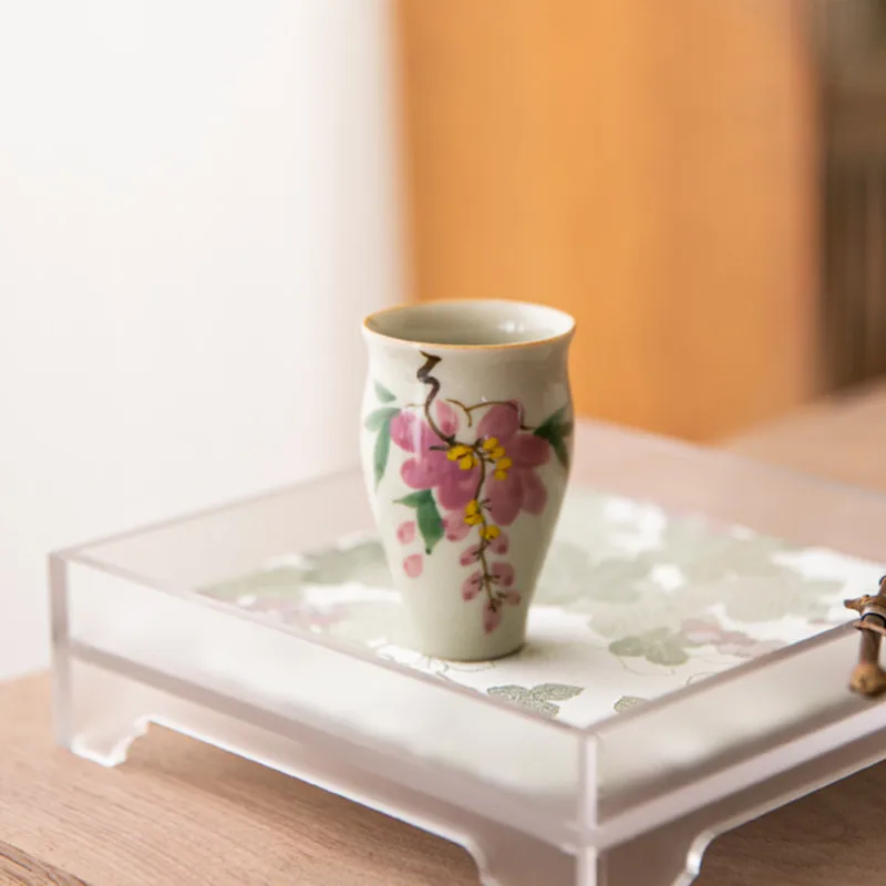 1 Pc Chinese Vintage Hand-painted Flowers Tea Cup Handmade Tea Bowl Household Teaware Travel Personal Master Teacup 55ml