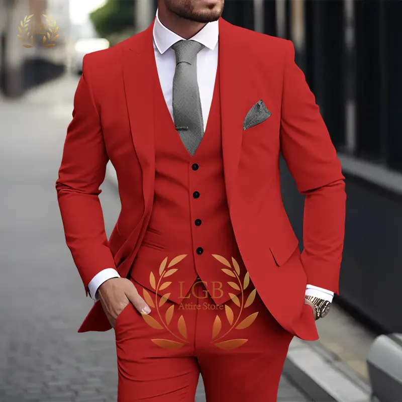 Men's Khaki 3-Piece Suit Classic Peak Lapel Business Formal Wedding Groom Slim Fit Elegant Gentleman Style Fashion Blazer - Image 9