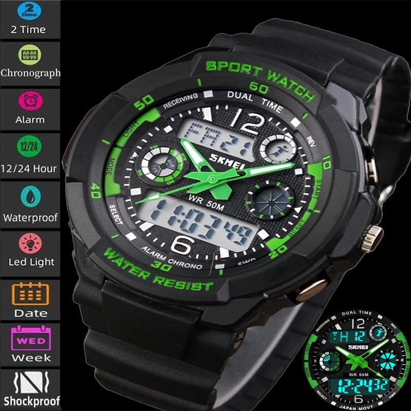 

Skmei Dual Time Men's Sport's Watch Fashion 5 ATM Waterproof Swimming Led Chronograph Digital Wristwatch Relogio Masculino