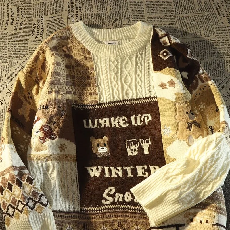 American Cute Twist Christmas Long Sleeve Sweater For Men And Women Y2K Street Autumn And Winter Fashion Loose Pullover Sweater 2