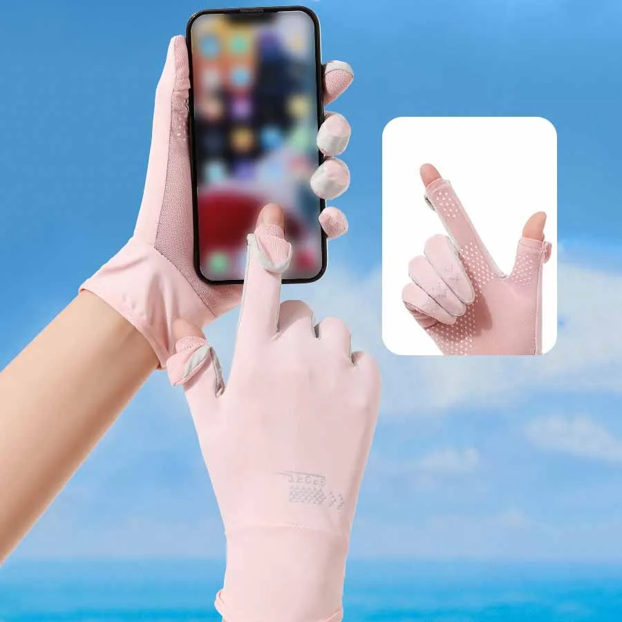 Ice silk sunscreen gloves for summer, thin design, anti slip, driving, cycling, sun protection, UV protection, ice silk, cool an 5
