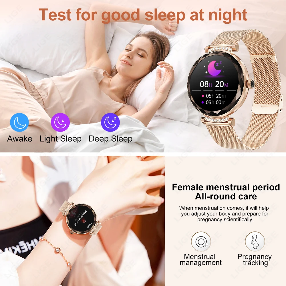 LIGE Fashion Woman Smartwatch AMOLED HD Screen Watches Women Heart Rate Blood Pressure Monitoring Health Smart Watch Android iOS
