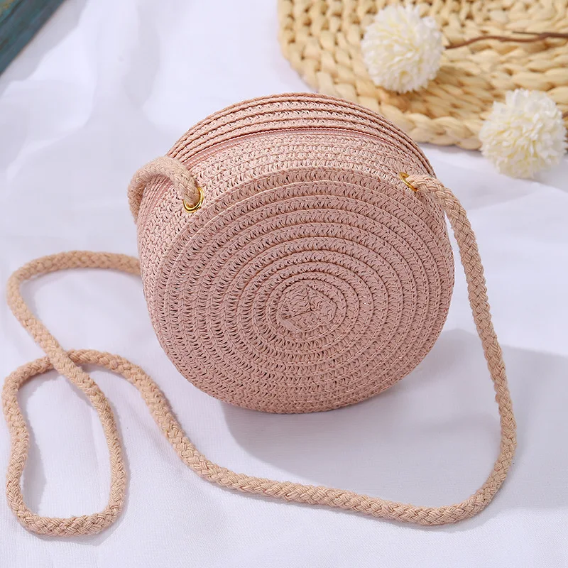 Round Straw Bag Women Woven Beach Crossbody Bag For Ladies Cute