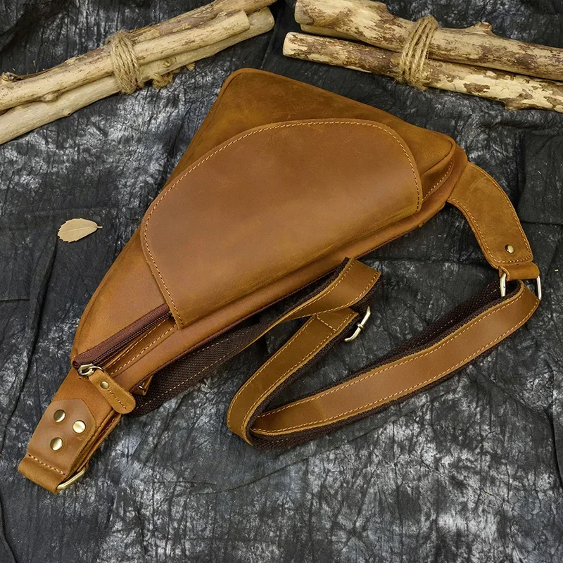 Genuine Leather Crossbody Bag for Men Outdoor Chest Pack