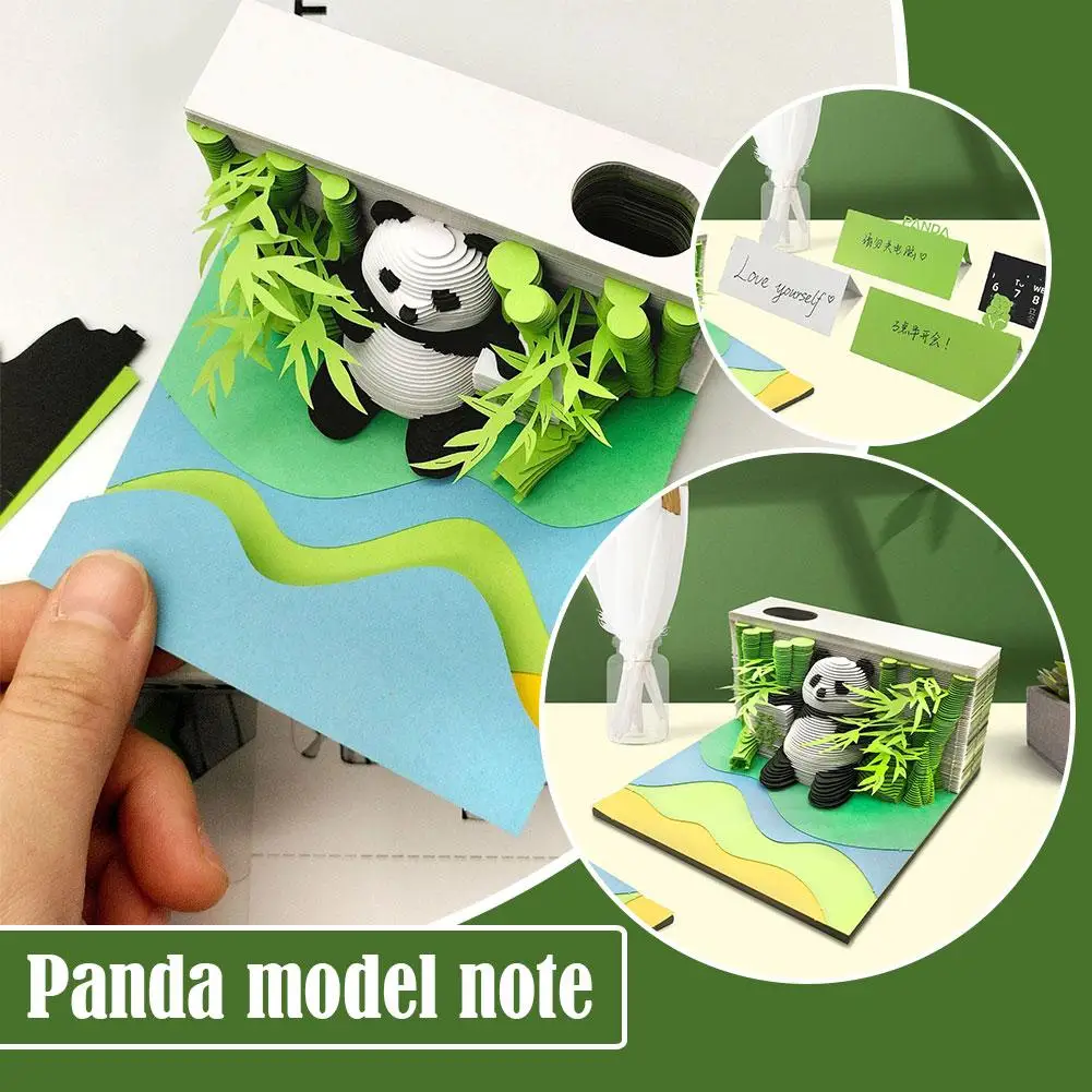 팬더 모델 오모시로이 블록 3D 메모장 미니 팬더 종이 모델 메모 패드 블록 노트, 사무실 종이 노트, T8Q0