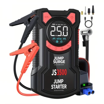 Avviatore di emergenza 5 in 1 con pompa d'aria Scatola di avviamento di picco 3000A Batteria da 150PSI con gonfiatore digitale per pneumatici Avviatore di emergenza per batteria per auto
