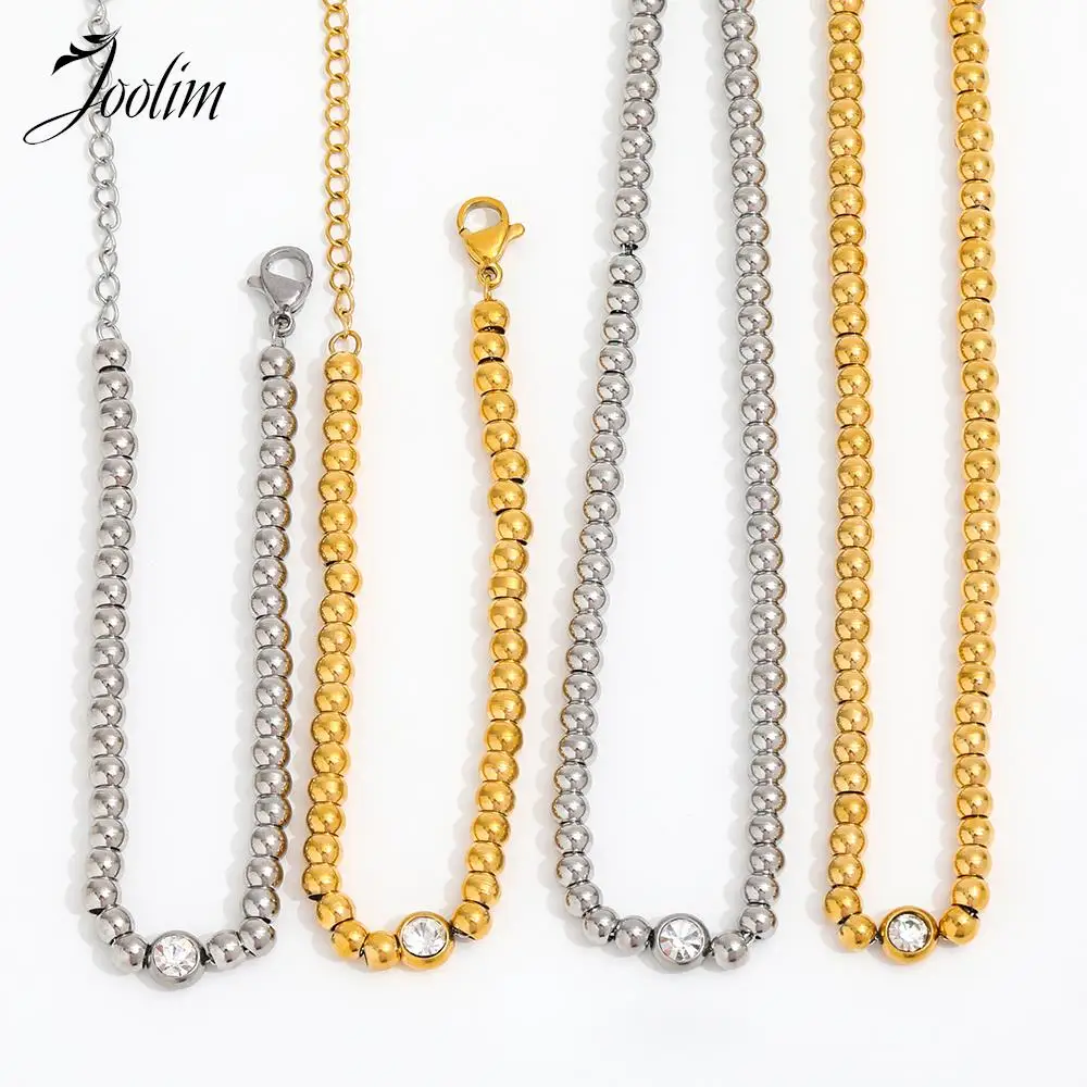 

Joolim Jewelry High End PVD Wholesale No Fade Personality Dainty Zirconia Pendant Beads Chain Stainless Steel Necklace for Women